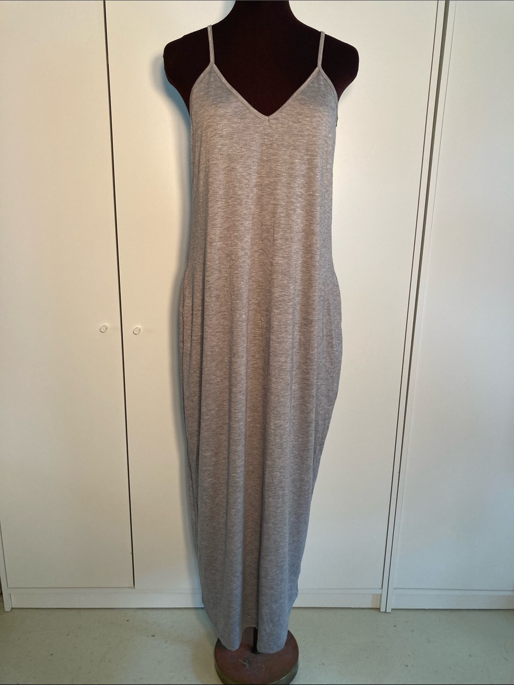 Marvmys V-Neck Spaghetti Strap Maxi lounge dress M Gray